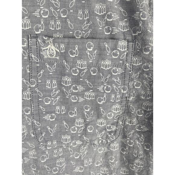 Original Penguin Button Down Gray & White Bowling Ball‎ & Pins Shirt Size Medium - Picture 5 of 9